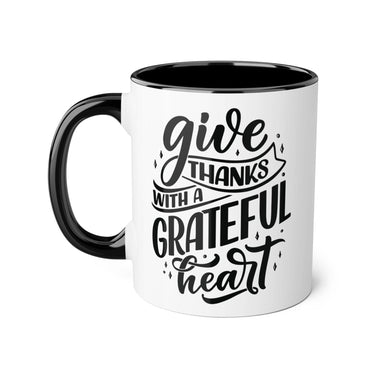 Faith Culture - Give Thanks with a Grateful Heart - Christian Thanksgiving Accent Mug, 11oz Black 11oz
