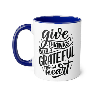 Faith Culture - Give Thanks with a Grateful Heart - Christian Thanksgiving Accent Mug, 11oz Blue 11oz