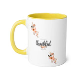 Faith Culture - Grateful, Thankful, Blessed Floral - Christian Thanksgiving Accent Mug, 11oz Yellow 11oz