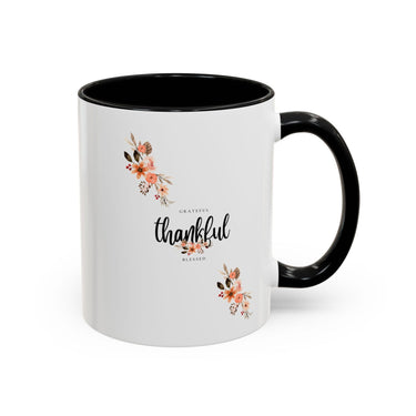 Faith Culture - Grateful, Thankful, Blessed Floral Christian Accent Coffee Mug, 11oz and 15oz 11oz Black