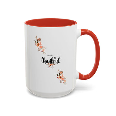 Faith Culture - Grateful, Thankful, Blessed Floral Christian Accent Coffee Mug, 11oz and 15oz 15oz Red