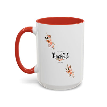Faith Culture - Grateful, Thankful, Blessed Floral Christian Accent Coffee Mug, 11oz and 15oz
