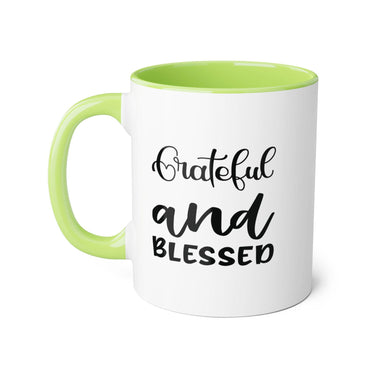 Faith Culture - Grateful and Blessed - Christian Thanksgiving Mug, 11oz Light Green 11oz