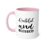 Faith Culture - Grateful and Blessed - Christian Thanksgiving Mug, 11oz Pink 11oz