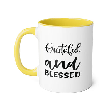 Faith Culture - Grateful and Blessed - Christian Thanksgiving Mug, 11oz Yellow 11oz