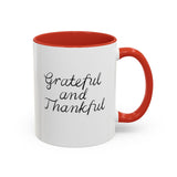 Faith Culture - Grateful and Thankful - Christian Thanksgiving Accent Coffee Mug, 11oz and 15oz 11oz Red