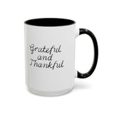 Faith Culture - Grateful and Thankful - Christian Thanksgiving Accent Coffee Mug, 11oz and 15oz 15oz Black