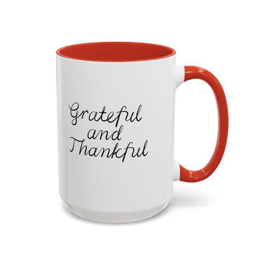 Faith Culture - Grateful and Thankful - Christian Thanksgiving Accent Coffee Mug, 11oz and 15oz 15oz Red