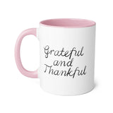 Faith Culture - Grateful and Thankful - Christian Thanksgiving Accent Mug, 11oz Pink 11oz
