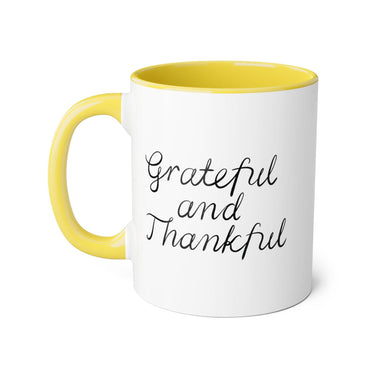 Faith Culture - Grateful and Thankful - Christian Thanksgiving Accent Mug, 11oz Yellow 11oz