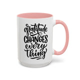 Faith Culture - Gratitude Changes Everything - Christian Thanksgiving Accent Coffee Mug, 11oz and 15oz 15oz Pink