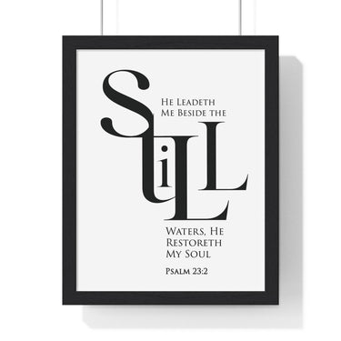 Faith Culture - "He Leads Me Beside Quiet Waters" - Psalm 23:2 Christian Vertical Framed Wall Art 11″ x 14″ Black