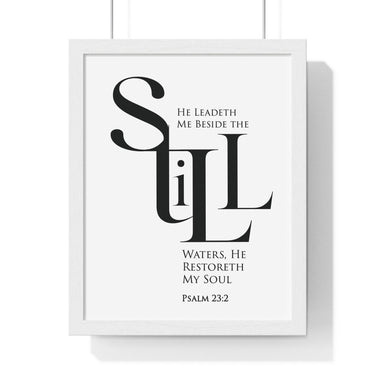 Faith Culture - "He Leads Me Beside Quiet Waters" - Psalm 23:2 Christian Vertical Framed Wall Art 11″ x 14″ White