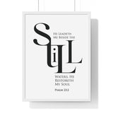 Faith Culture - "He Leads Me Beside Quiet Waters" - Psalm 23:2 Christian Vertical Framed Wall Art 18″ x 24″ White