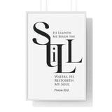 Faith Culture - "He Leads Me Beside Quiet Waters" - Psalm 23:2 Christian Vertical Framed Wall Art 24″ x 36″ White