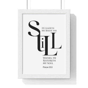 Faith Culture - "He Leads Me Beside Quiet Waters" - Psalm 23:2 Christian Vertical Framed Wall Art 8" x 11" White