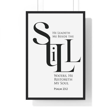 Faith Culture - "He Leads Me Beside Quiet Waters" - Psalm 23:2 Christian Vertical Framed Wall Art 20" x 30" Black