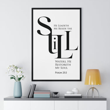 Faith Culture - "He Leads Me Beside Quiet Waters" - Psalm 23:2 Christian Vertical Framed Wall Art