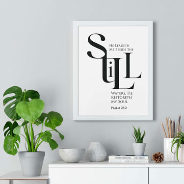 Faith Culture - "He Leads Me Beside Quiet Waters" - Psalm 23:2 Christian Vertical Framed Wall Art