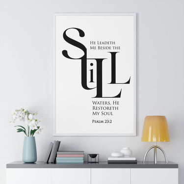 Faith Culture - "He Leads Me Beside Quiet Waters" - Psalm 23:2 Christian Vertical Framed Wall Art