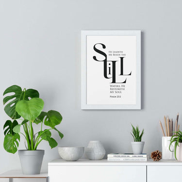 Faith Culture - "He Leads Me Beside Quiet Waters" - Psalm 23:2 Christian Vertical Framed Wall Art