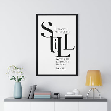 Faith Culture - "He Leads Me Beside Quiet Waters" - Psalm 23:2 Christian Vertical Framed Wall Art