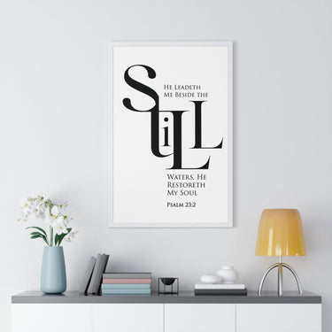 Faith Culture - "He Leads Me Beside Quiet Waters" - Psalm 23:2 Christian Vertical Framed Wall Art