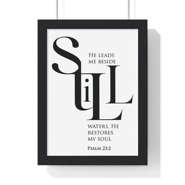 Faith Culture - "He Leads Me Beside Quiet Waters" - Psalm 23:2 Christian Vertical Framed Wall Art 8" x 11" Black