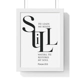 Faith Culture - "He Leads Me Beside Quiet Waters" - Psalm 23:2 Christian Vertical Framed Wall Art 8" x 11" White