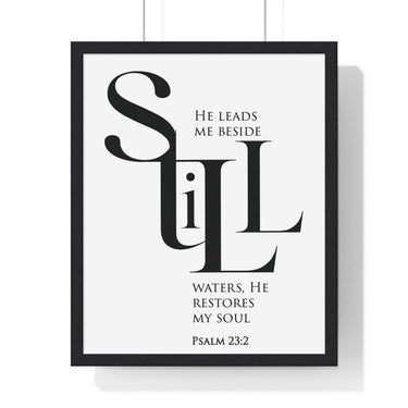 Faith Culture - "He Leads Me Beside Quiet Waters" - Psalm 23:2 Christian Vertical Framed Wall Art 16" x 20" Black