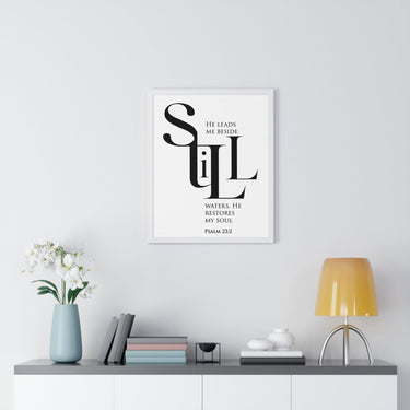Faith Culture - "He Leads Me Beside Quiet Waters" - Psalm 23:2 Christian Vertical Framed Wall Art