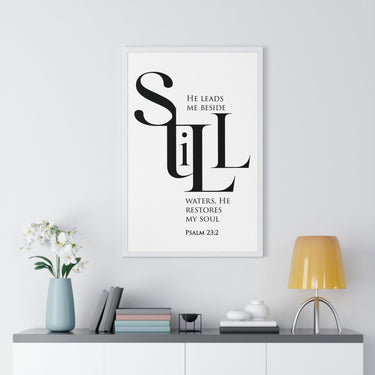 Faith Culture - "He Leads Me Beside Quiet Waters" - Psalm 23:2 Christian Vertical Framed Wall Art