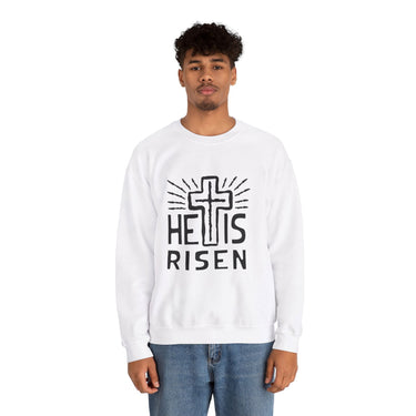 Faith Culture - He is Risen - Christian Unisex Heavy Blendâ„¢ Crewneck Sweatshirt White