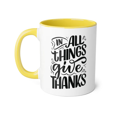 Faith Culture - In All Things Give Thanks - Christian Thanksgiving Accent Mug, 11oz Yellow 11oz