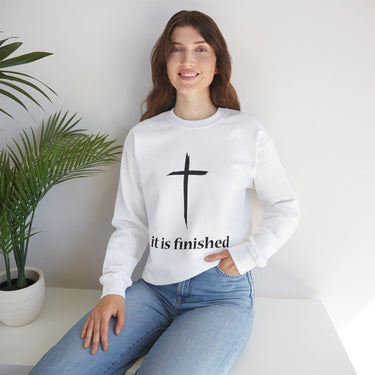 Faith Culture - It is Finished - Christian Unisex Heavy Blendâ„¢ Crewneck Sweatshirt White