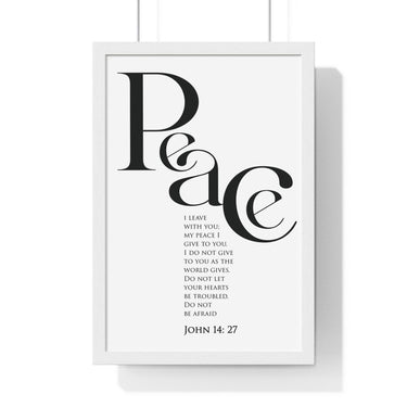 Faith Culture - "Peace I Leave with You" - John 14:27 Christian Vertical Framed Wall Art 12″ x 18″ White