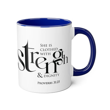 Faith Culture - Proverbs 31:25 - Christian Accent Coffee Mug (11oz) Blue 11oz