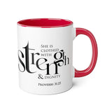 Faith Culture - Proverbs 31:25 - Christian Accent Coffee Mug (11oz) Red 11oz