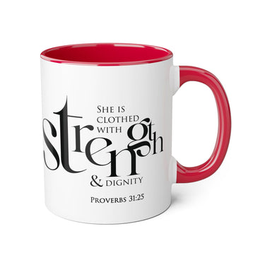 Faith Culture - Proverbs 31:25 - Christian Accent Coffee Mug (11oz) Red 11oz