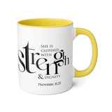 Faith Culture - Proverbs 31:25 - Christian Accent Coffee Mug (11oz) Yellow 11oz