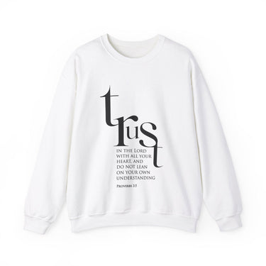 Faith Culture - Proverbs 3:5 - Christian Unisex Heavy Blendâ„¢ Crewneck Sweatshirt White