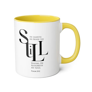 Faith Culture - Psalm 23:2 - Christian Accent Coffee Mug (11oz) Yellow 11oz