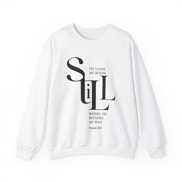 Faith Culture - Psalm 23:2 - Christian Unisex Heavy Blendâ„¢ Crewneck Sweatshirt White