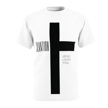 Faith Culture - Salvation - Christian Unisex Cut & Sew Tee White stitching