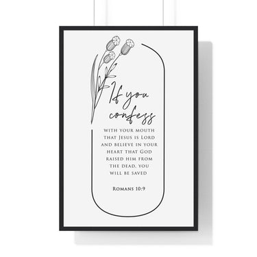 Faith Culture - Saved By His Grace - Romans 10:9 - Christian Wall Art 24″ x 36″ Black