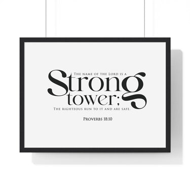 Faith Culture - Strong Tower - Proverbs 18:10 - Christian Wall Art 24″ x 18″ Black