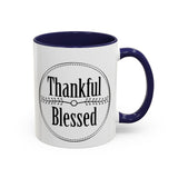 Faith Culture - Thankful & Blessed - Christian Thanksgiving Accent Coffee Mug, 11oz and 15oz 11oz Navy