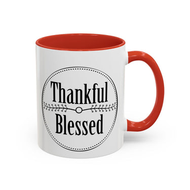 Faith Culture - Thankful & Blessed - Christian Thanksgiving Accent Coffee Mug, 11oz and 15oz 11oz Red