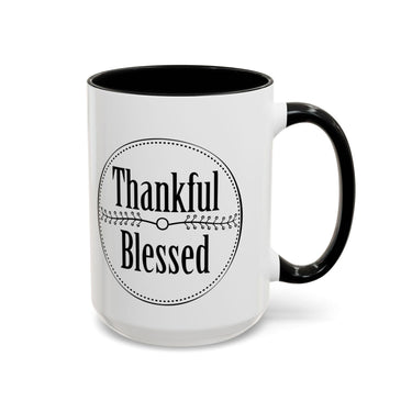 Faith Culture - Thankful & Blessed - Christian Thanksgiving Accent Coffee Mug, 11oz and 15oz 15oz Black