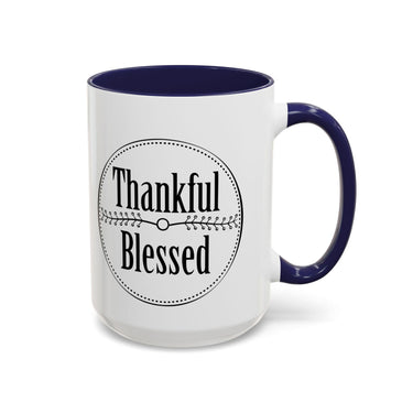 Faith Culture - Thankful & Blessed - Christian Thanksgiving Accent Coffee Mug, 11oz and 15oz 15oz Navy